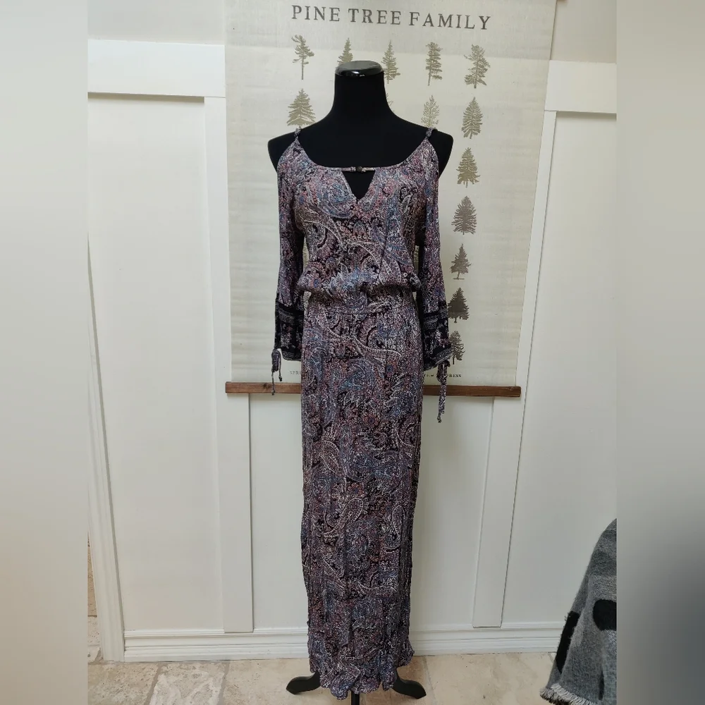 American Eagle Paisley Cold Shoulder Maxi Dress - Size M - Picture 2 of 12